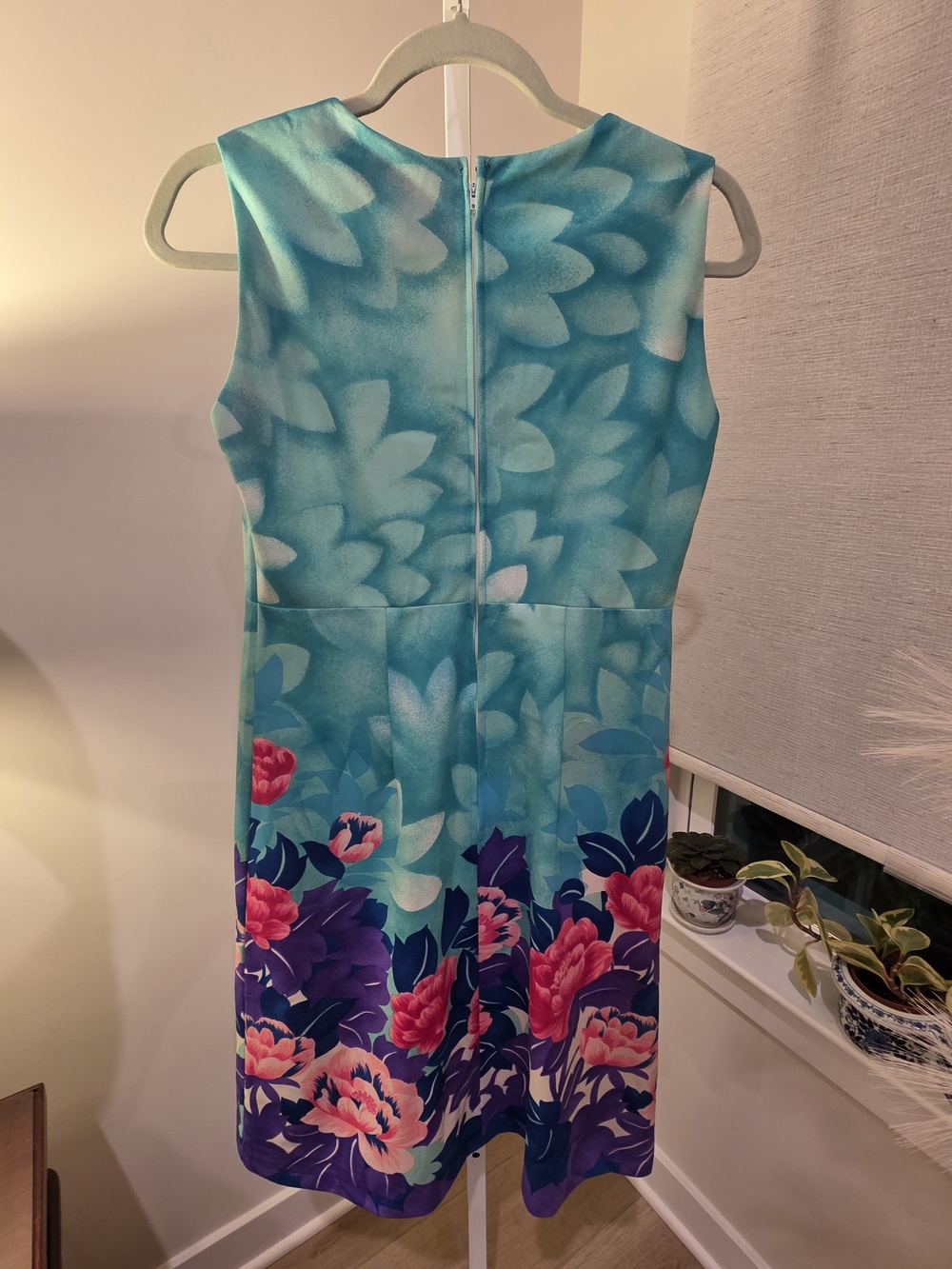 VTG Hawaiian Sleeveless Aqua Floral Sheath Dress Size L - Picture 12 of 16